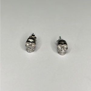 Silver Skull Earrings for Pierced Ears